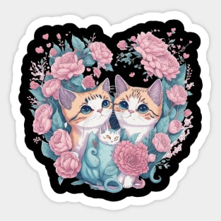 Cute Cats with Flower Sticker